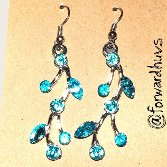 Bundle Sale 3 for $15 | Botanical-Inspired Blue Rhinestone Dangle Earrings - Picture 3 of 6